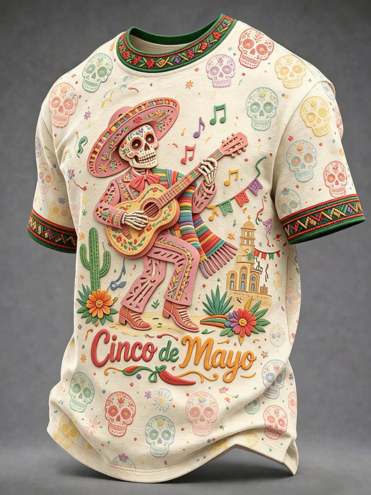 Retro Mexican Cinco de Mayo Art Print Casual T-Shirt