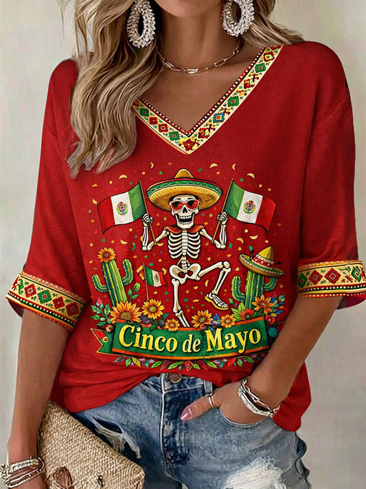 Retro Mexican Cinco de Mayo Art Print Casual Top
