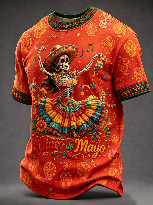 Retro Mexican Cinco de Mayo Art Print Casual T-Shirt