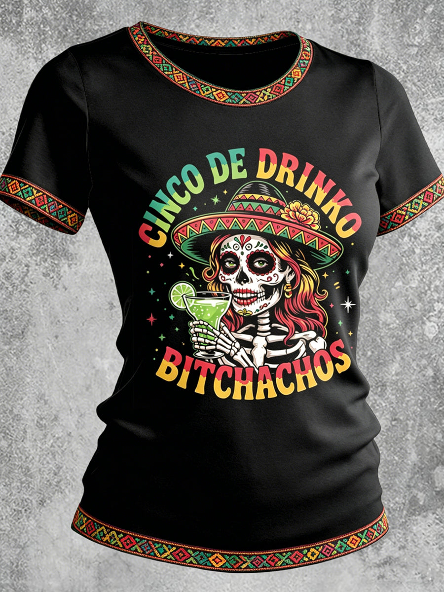 Cinco de Mayo Printed Vintage Fashion Loose Short Sleeve T-Shirt