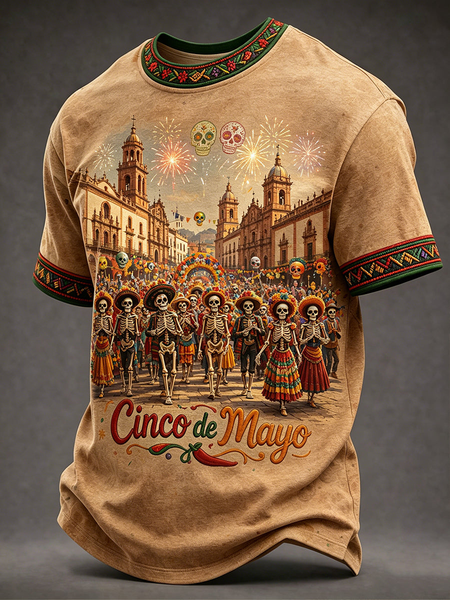 Retro Mexican Cinco de Mayo Art Print Casual T-Shirt