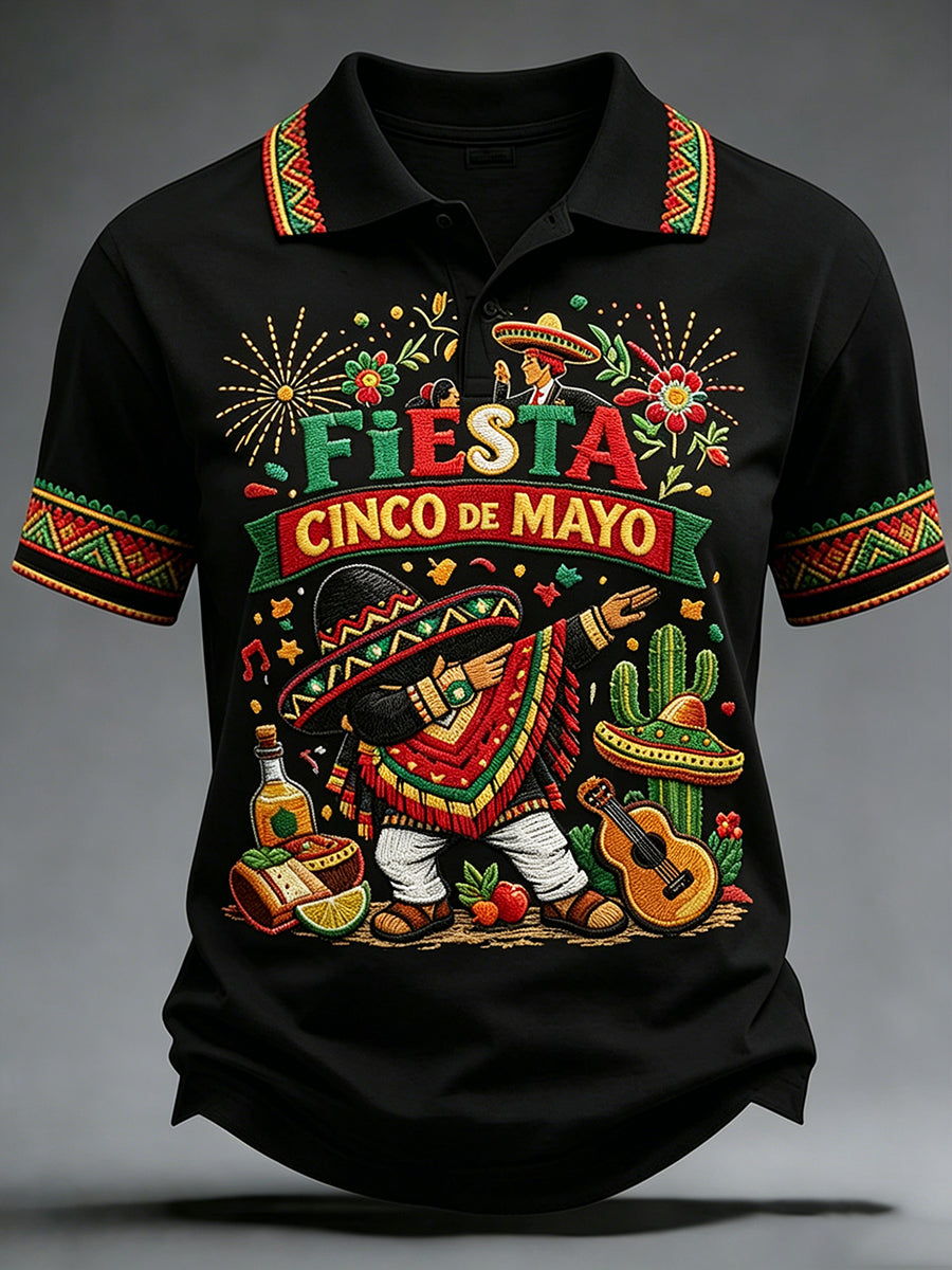 Retro Mexican Cinco de Mayo Art Print Casual Polo