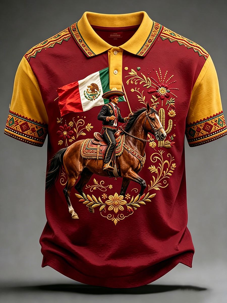 Retro Mexican Cinco de Mayo Art Print Casual Polo