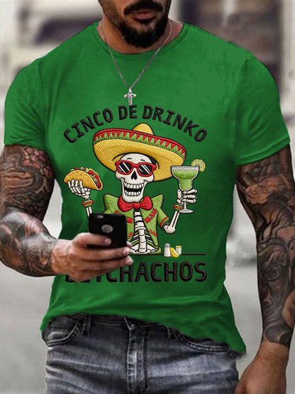 Men's Funny Cinco De Drinko Bitchachos Skull Print Tee
