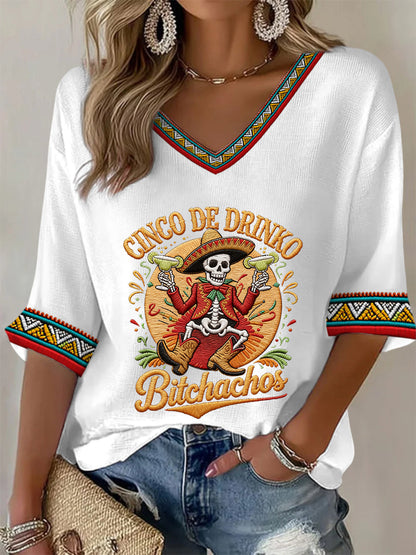 Women's Cinco De Mayo Print Waffle T-shirt