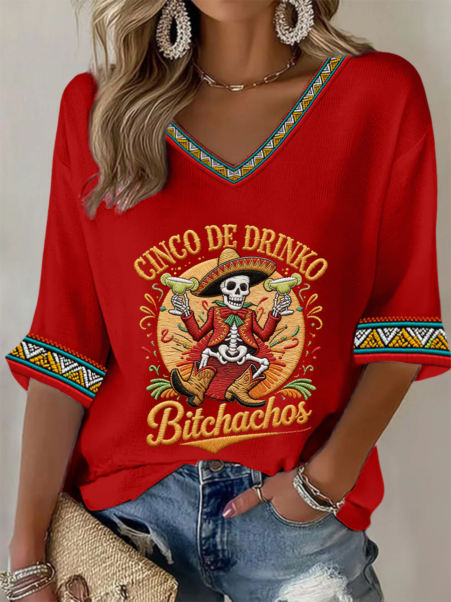 Women's Cinco De Mayo Print Waffle T-shirt