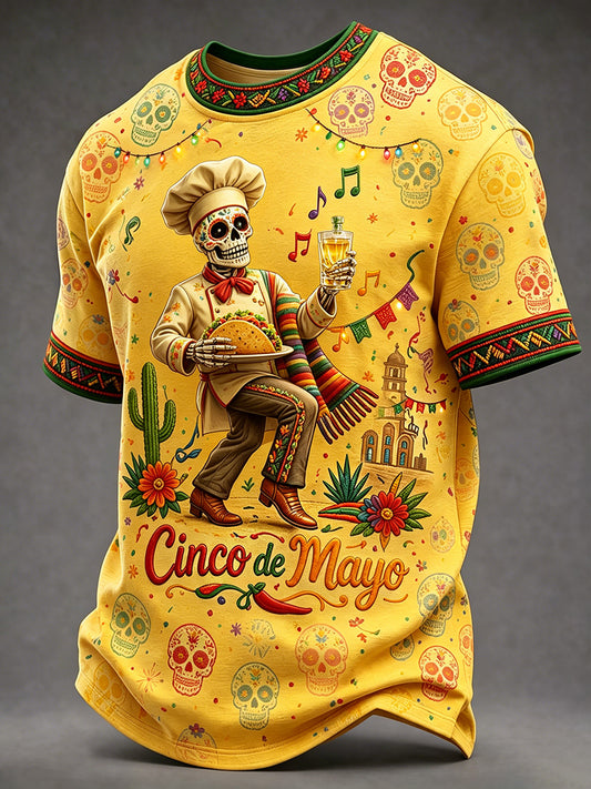 Retro Mexican Cinco de Mayo Art Print Casual T-Shirt