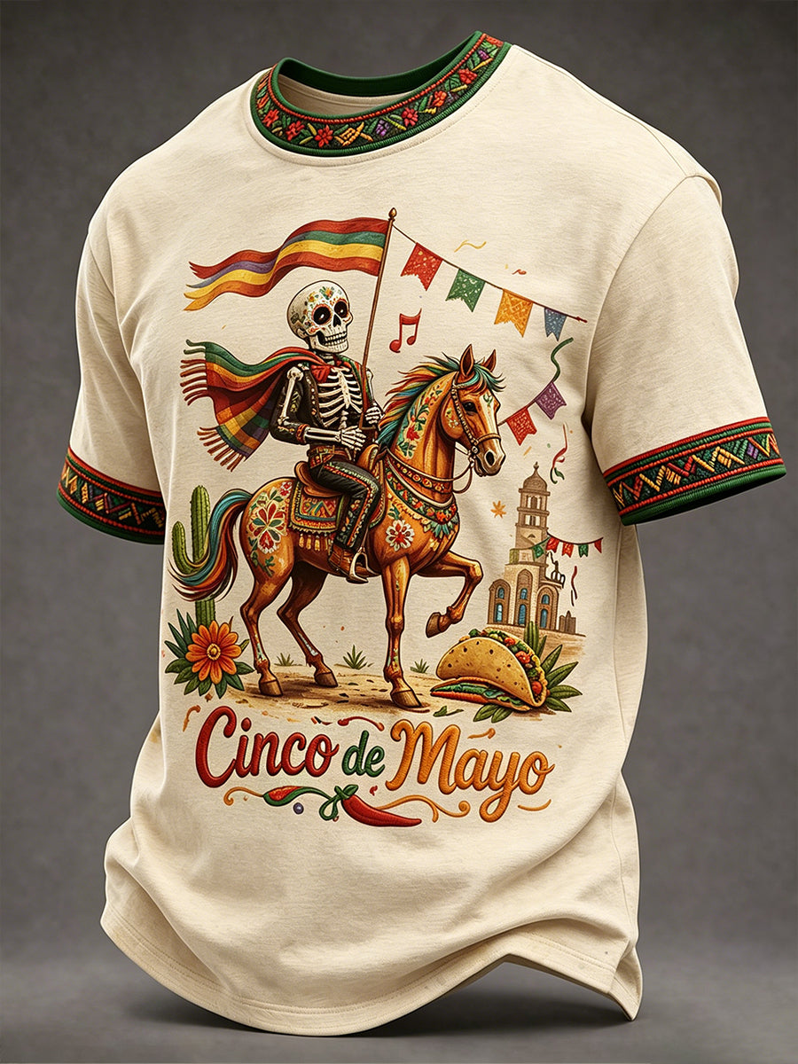 Retro Mexican Cinco de Mayo Art Print Casual T-Shirt