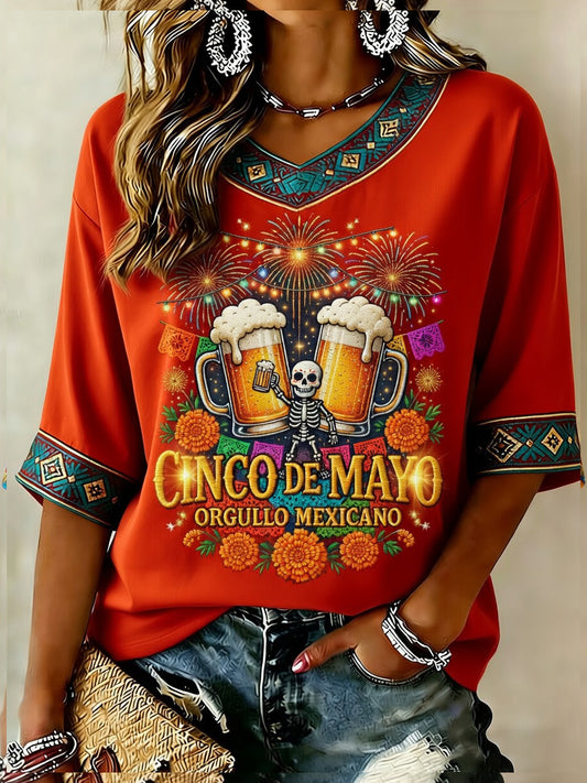 Retro Mexican Cinco de Mayo Art Print Casual Top