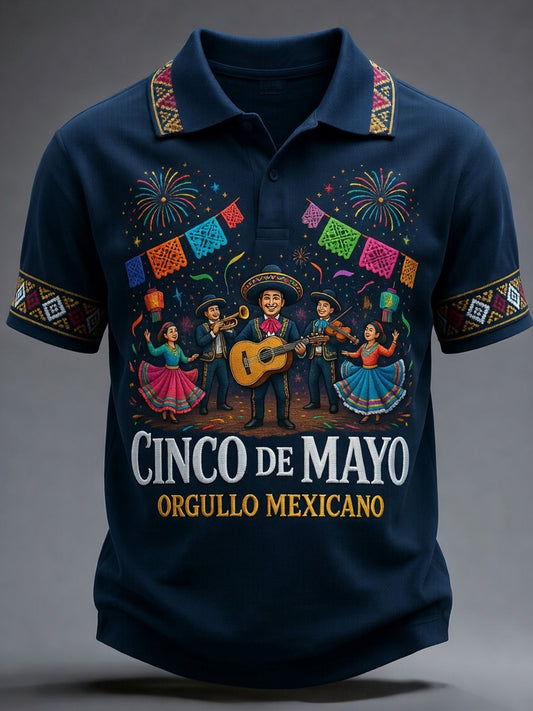 Retro Mexican Cinco de Mayo Art Print Casual Polo Shirt