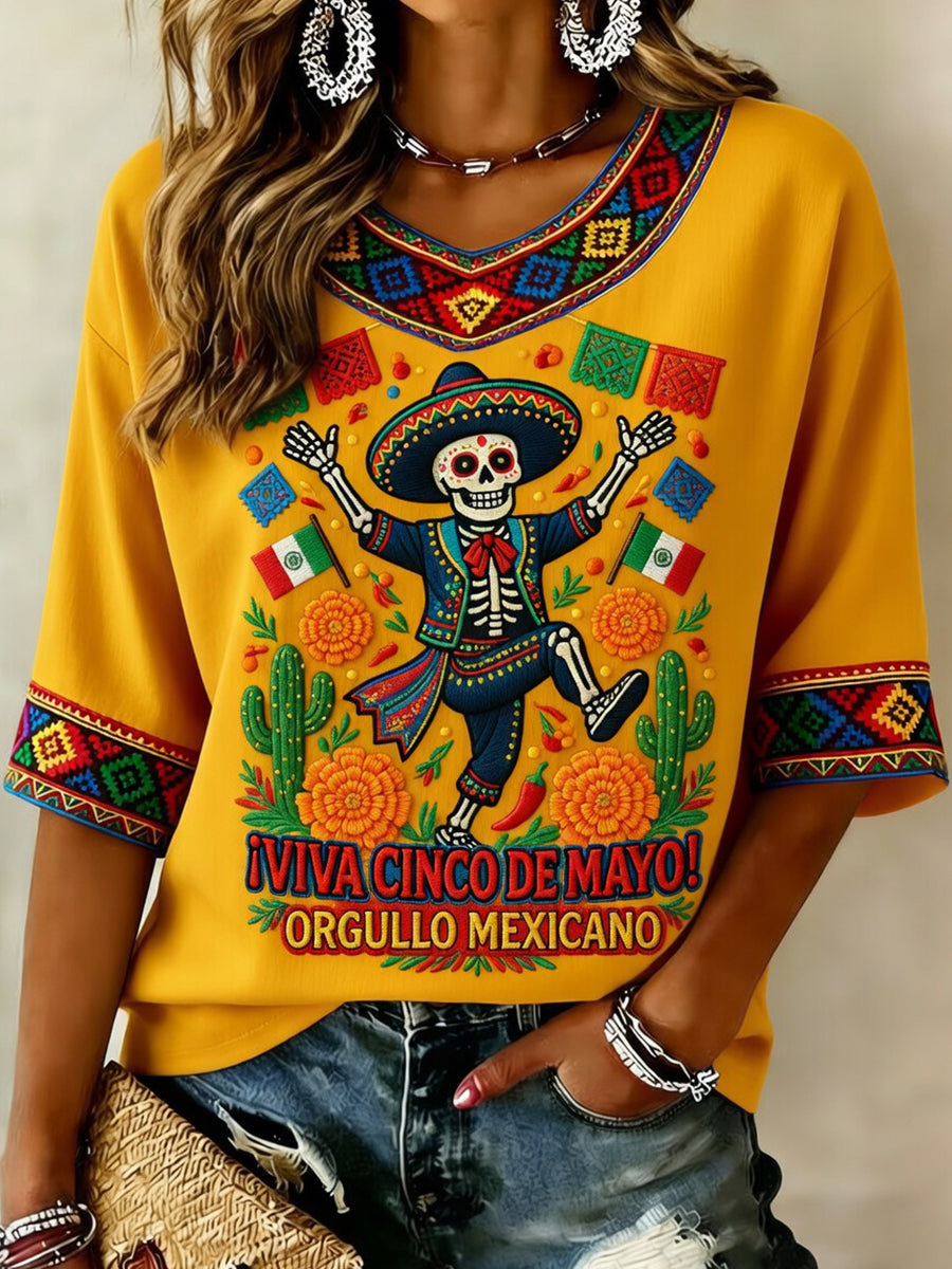 Retro Mexican Cinco de Mayo Art Print Casual Top