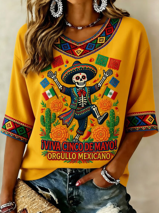 Retro Mexican Cinco de Mayo Art Print Casual Top