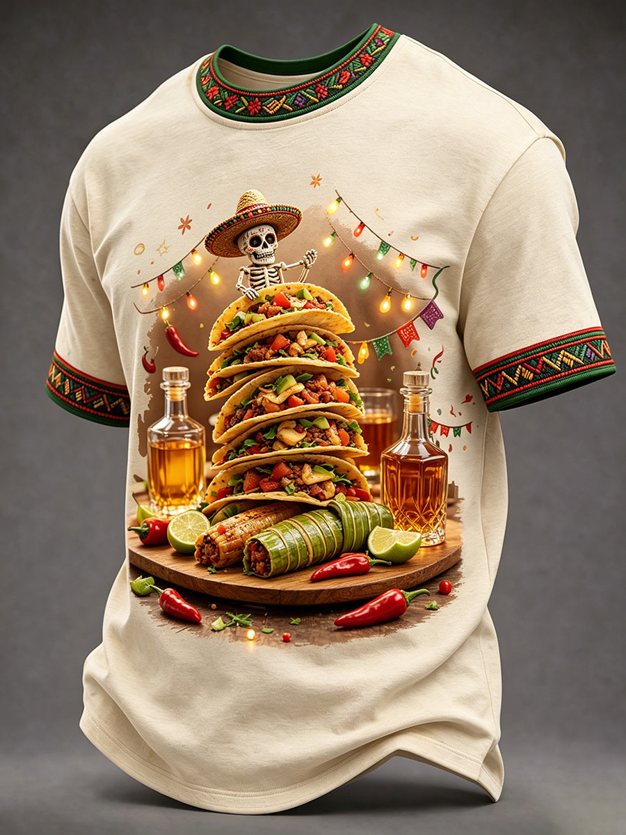 Retro Mexican Cinco de Mayo Art Print Casual T-Shirt