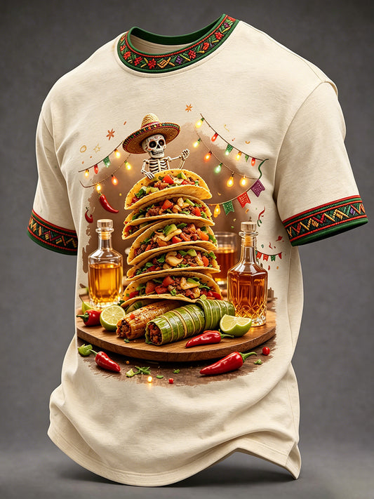 Retro Mexican Cinco de Mayo Art Print Casual T-Shirt