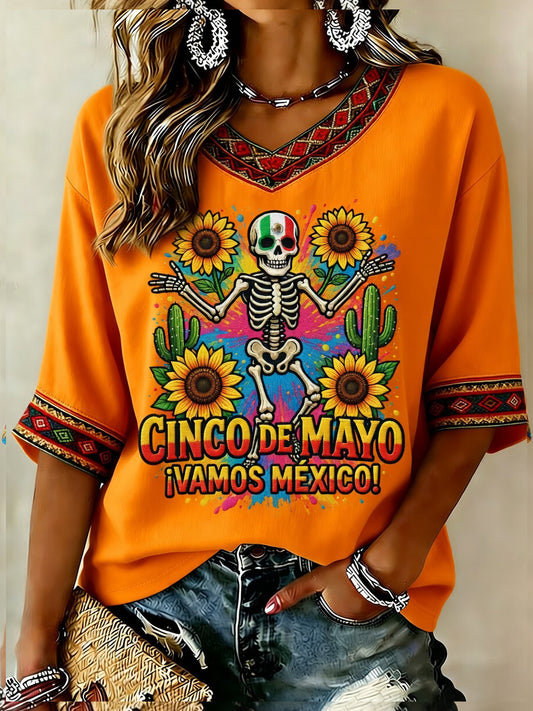 Retro Mexican Cinco de Mayo Art Print Casual Top