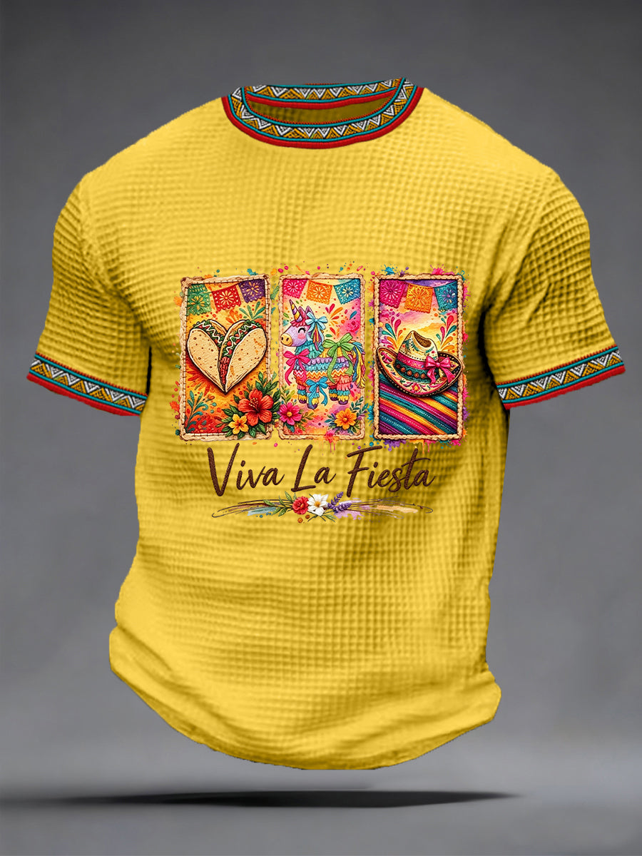 Men's Cinco De Mayo Print Waffle Short Sleeve T-shirt