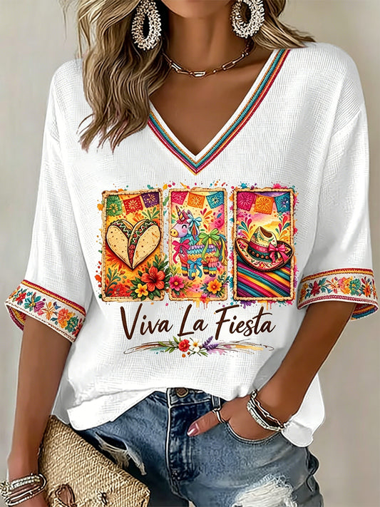 Women's Cinco De Mayo Print Waffle T-shirt