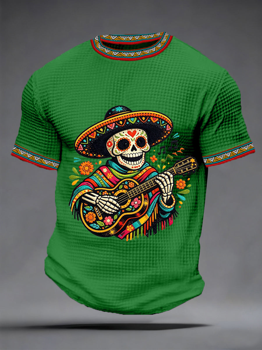 Men's Cinco De Mayo Print  Waffle Short Sleeve  T-shirt