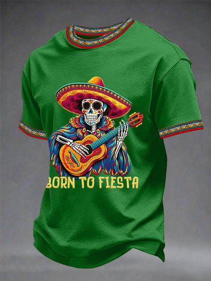 Men's Born To Fiesta Skeleton Print Casual Tee