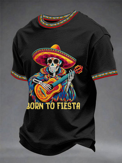 Men's Born To Fiesta Skeleton Print Casual Tee