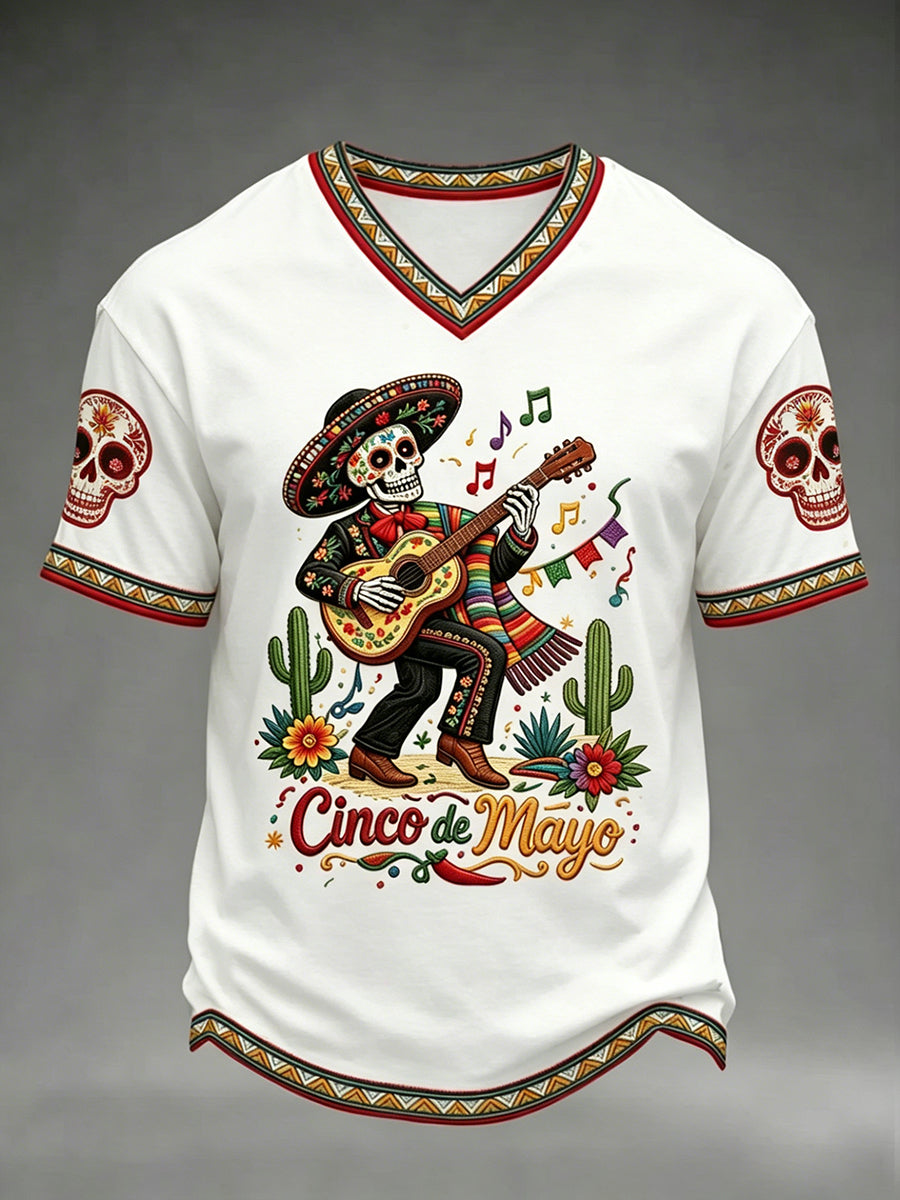Men's Cinco De Mayo Print Short-Sleeve V-neck T-shirt