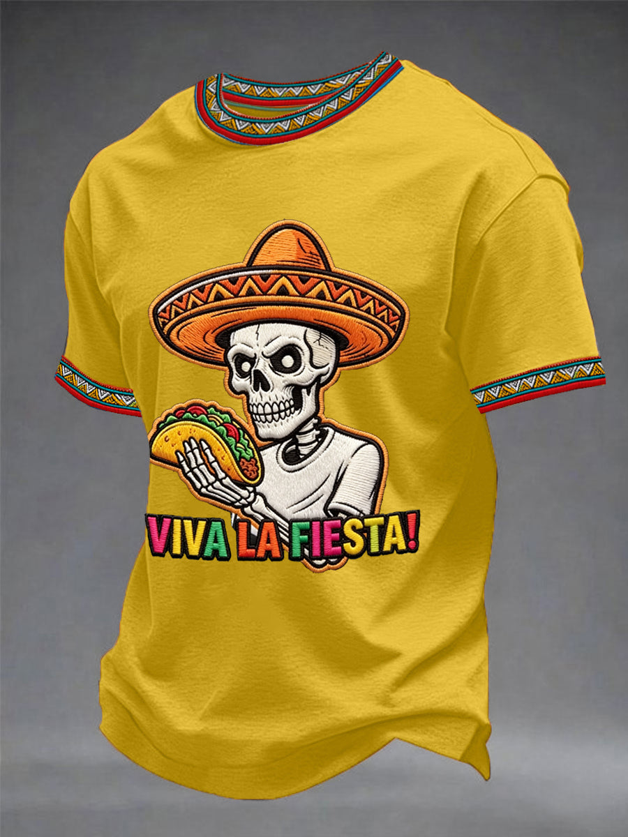 Men's Viva La Fiesta! Skeleton Print Casual Tee