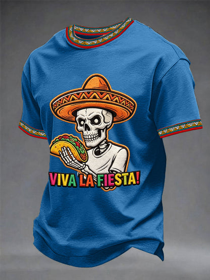 Men's Viva La Fiesta! Skeleton Print Casual Tee