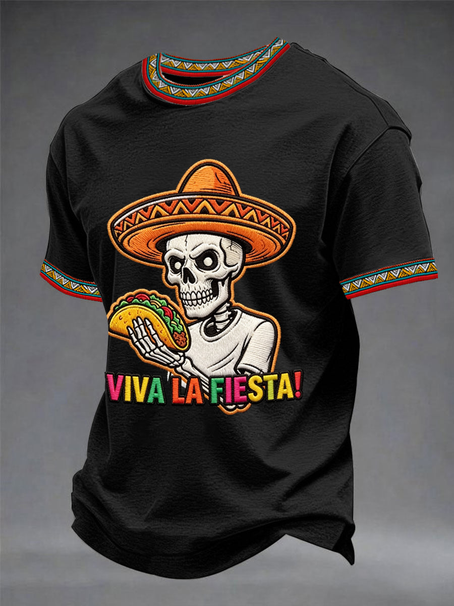Men's Viva La Fiesta! Skeleton Print Casual Tee