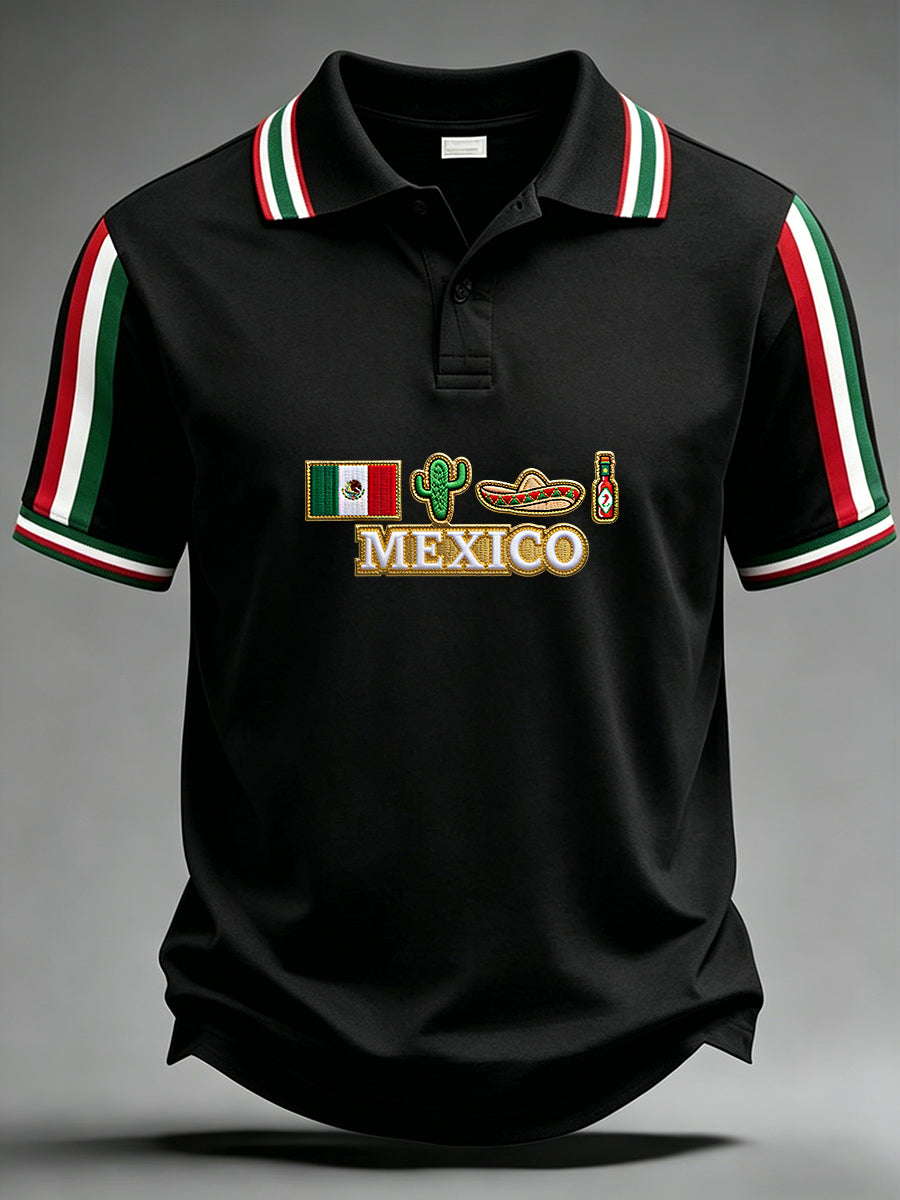 Retro Mexican Cinco de Mayo Art Print Casual Polo Shirt