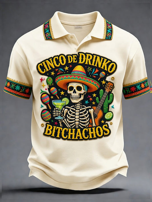 Retro Mexican Cinco de Mayo Art Print Casual Polo Shirt