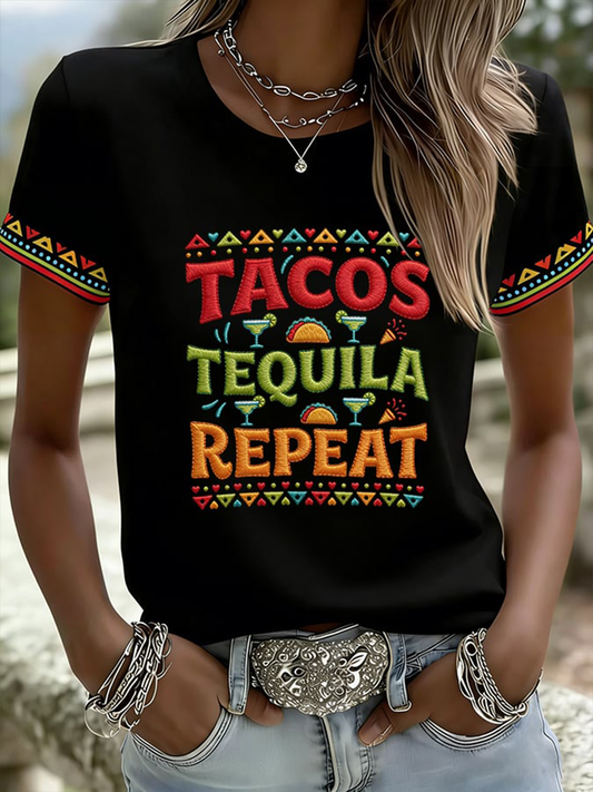 Women's Tacos Tequila Repeat Short-sleeved T-shirt