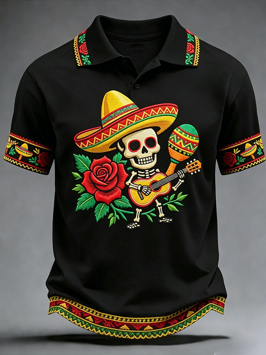 Retro Mexican Cinco de Mayo Art Print Casual Polo Shirt