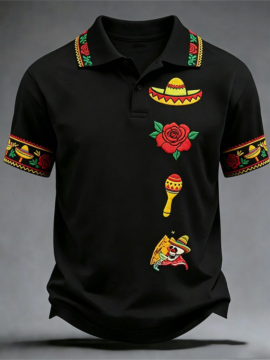 Retro Mexican Cinco de Mayo Art Print Casual Polo Shirt