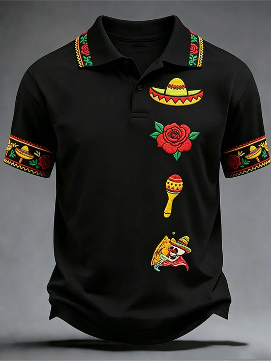 Retro Mexican Cinco de Mayo Art Print Casual Polo Shirt