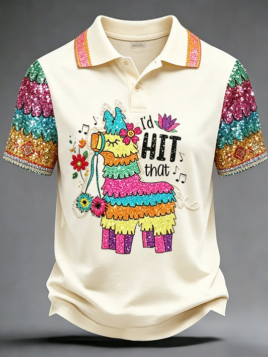 Retro Mexican Cinco de Mayo Art Print Casual Polo Shirt