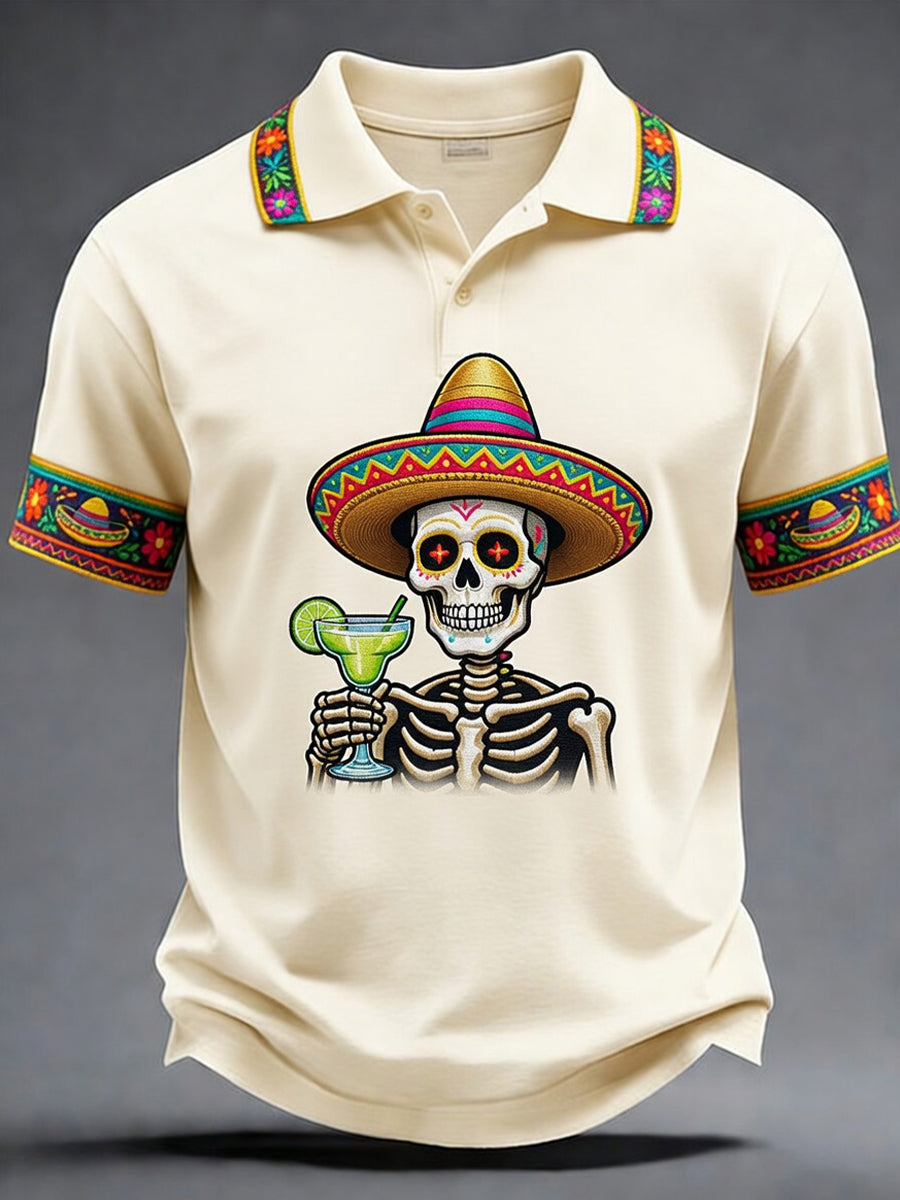 Retro Mexican Cinco de Mayo Art Print Casual Polo Shirt