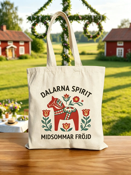 Retro Swedish Midsummer Folk Floral Canvas Bag