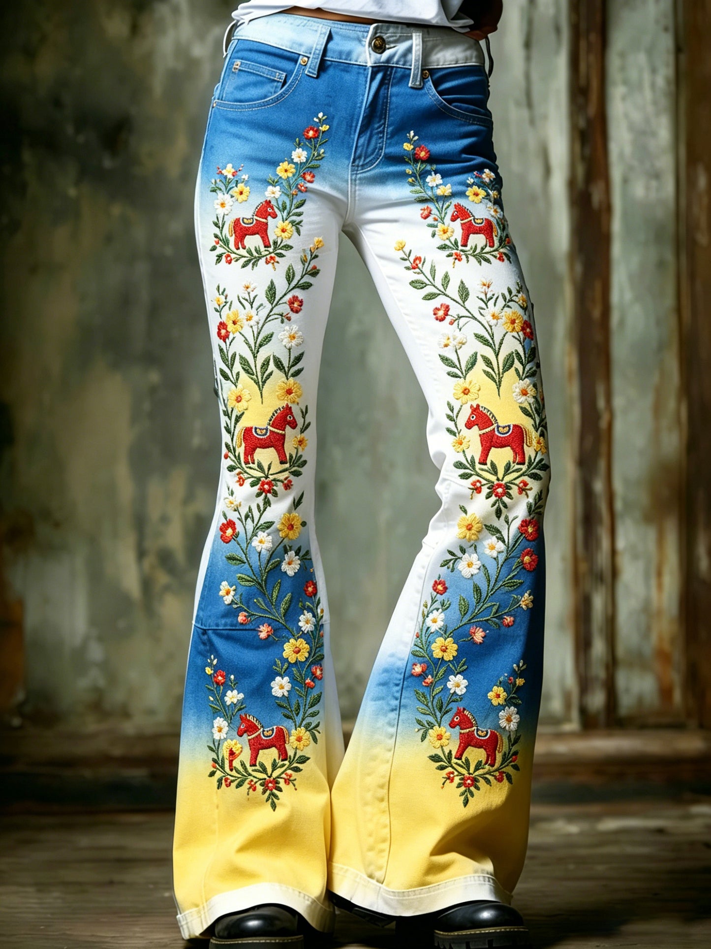 Women's Swedish Midsummer Festival Commemorative Art Print Trousers