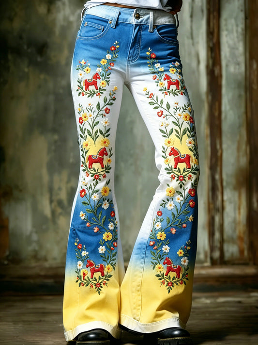 Women's Swedish Midsummer Festival Commemorative Art Print Trousers