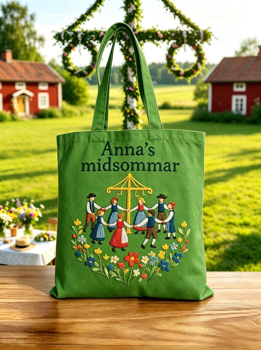 Retro Swedish Midsummer Folk Floral Canvas Bag