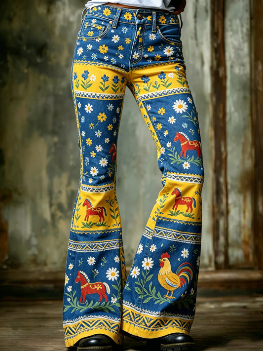 Women's Swedish Midsummer Festival Commemorative Art Print Trousers