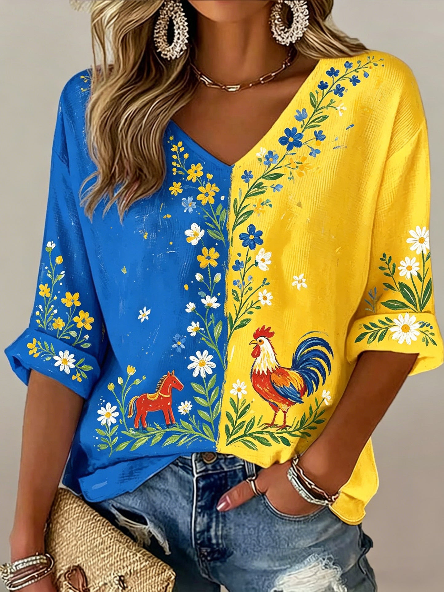 Women's Swedish Midsummer Festival Commemorative Art Print V-Neck T-Shirt
