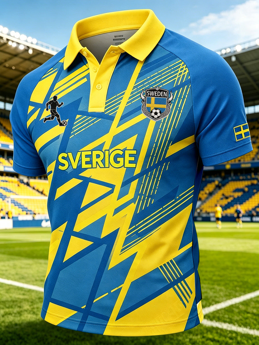 Men's Sports-Style Raglan Polo Shirt With Football Elements