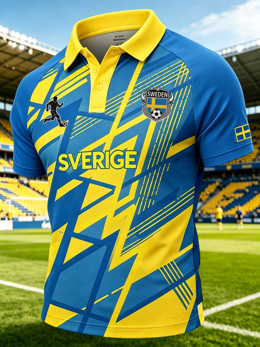 Men's Sports-Style Raglan Polo Shirt With Football Elements