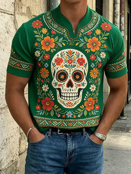 Men's Retro Ethnic Pattern Printed Casual Short-Sleeve Shirt