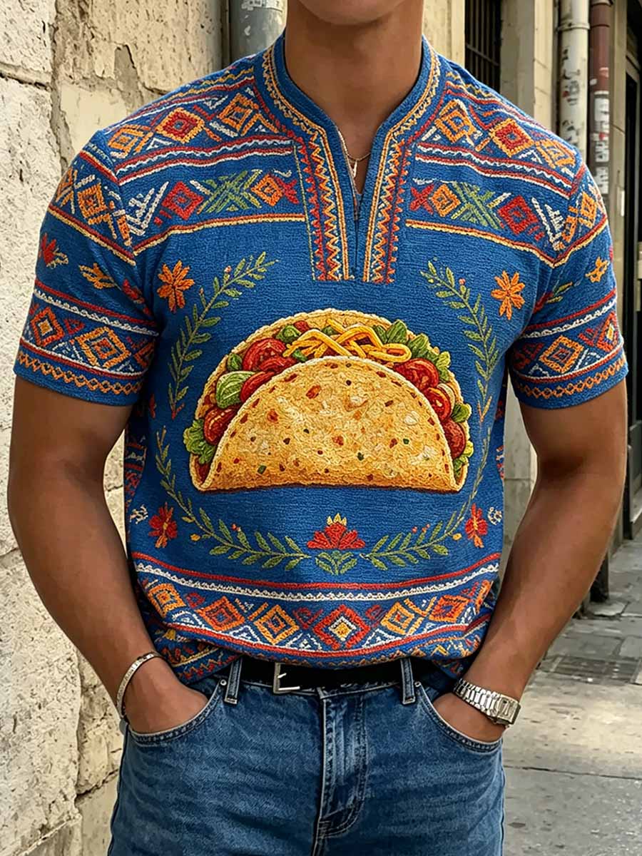 Men's Retro Ethnic Pattern Printed Casual Short-Sleeve Shirt