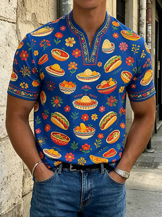 Men's Retro Ethnic Pattern Printed Casual Short-Sleeve Shirt