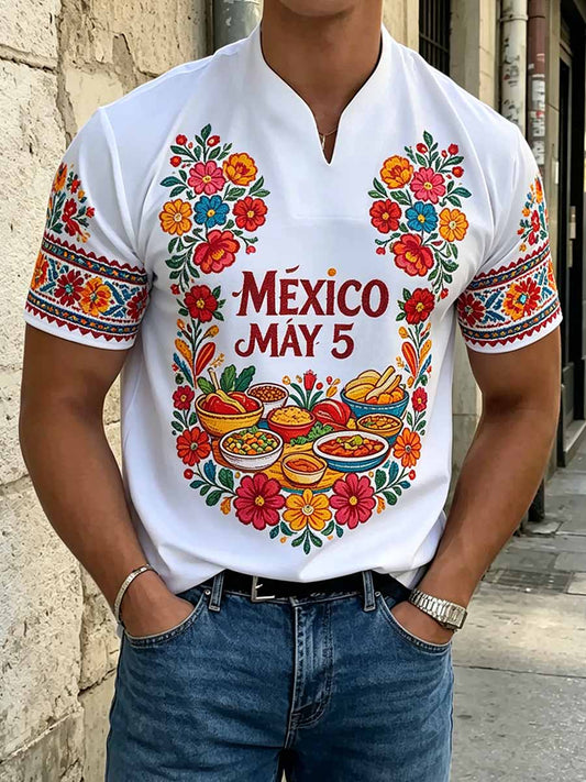 Men's Retro Ethnic Pattern Printed Casual Short-Sleeve Shirt