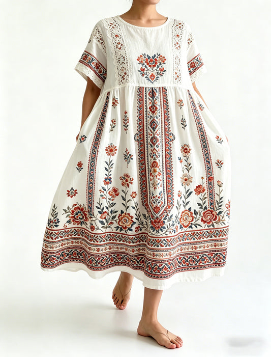 Women's Swedish Midsummer Festival Commemorative Art Print Long Dress