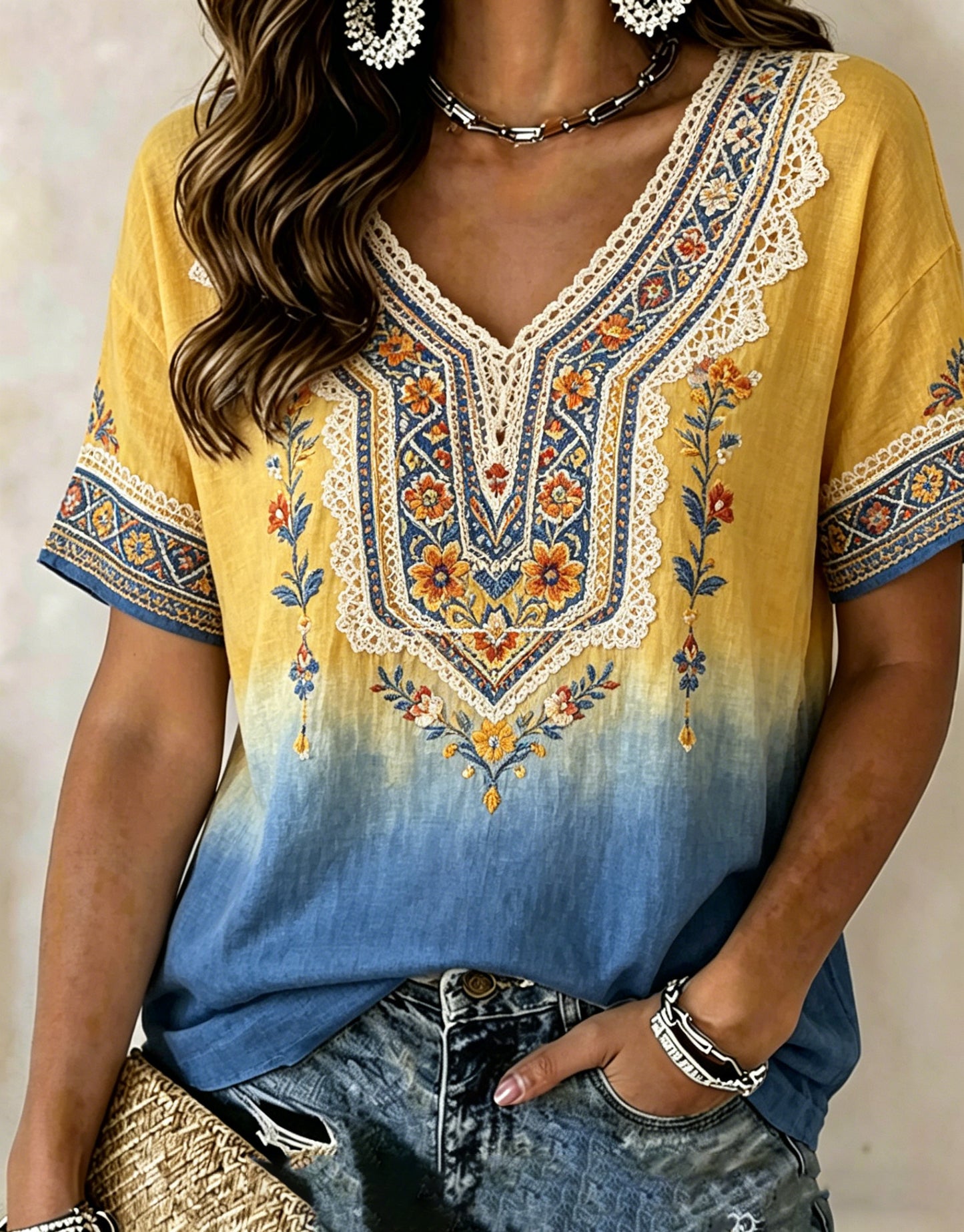 Women's Swedish Midsummer Festival Commemorative Art Print V-Neck T-Shirt